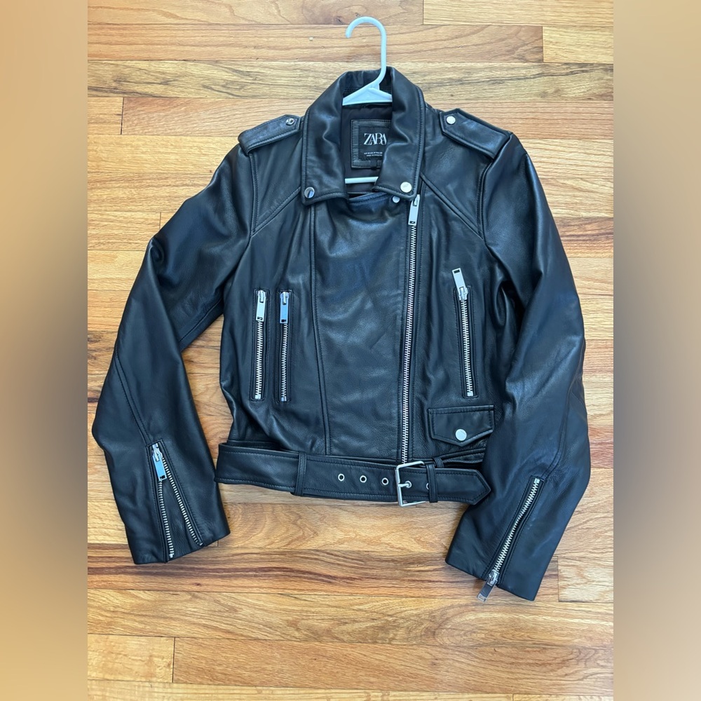 Zara Women's Black Leather Biker Jacket